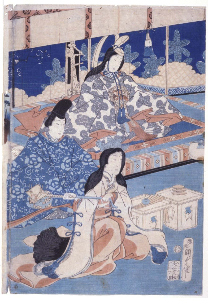 Innbydende vår med en samling av blomster (Hana Soroi Haru No Taimen) (treblokktrykk i farger) av Utagawa Kunisada II