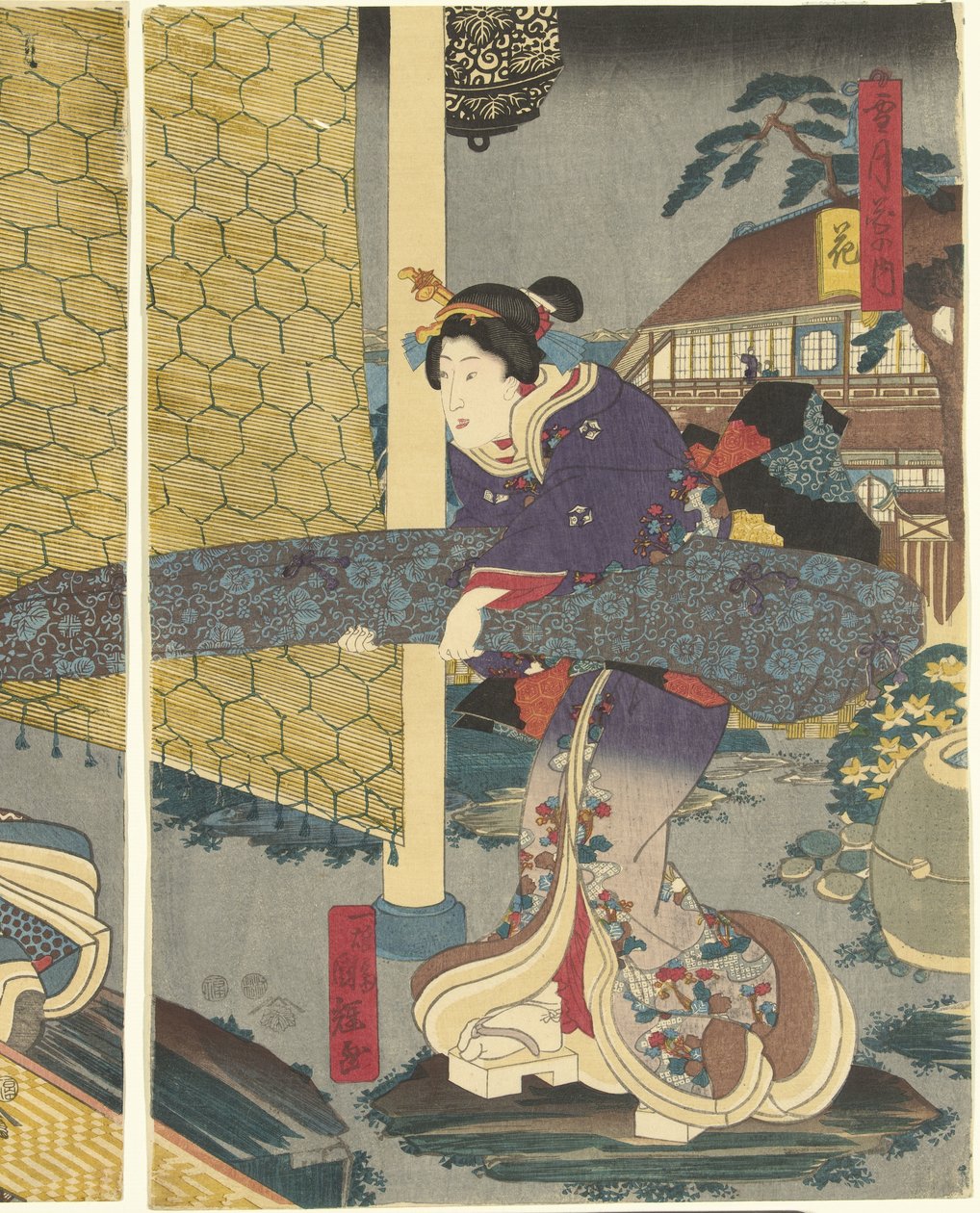 Blomster Hana (tittel på objekt) Snow, Moon and Flowers (serietittel) Setsugekka no uchi (serietittel på objekt) av Utagawa Kuniteru