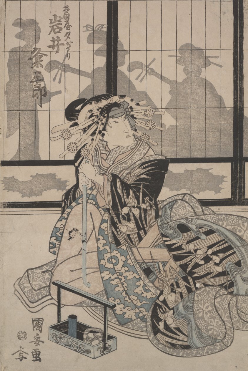 Kumesaburo Iwai som Geisha Yugiri (fargetresnitt) av Utagawa Kuniyasu