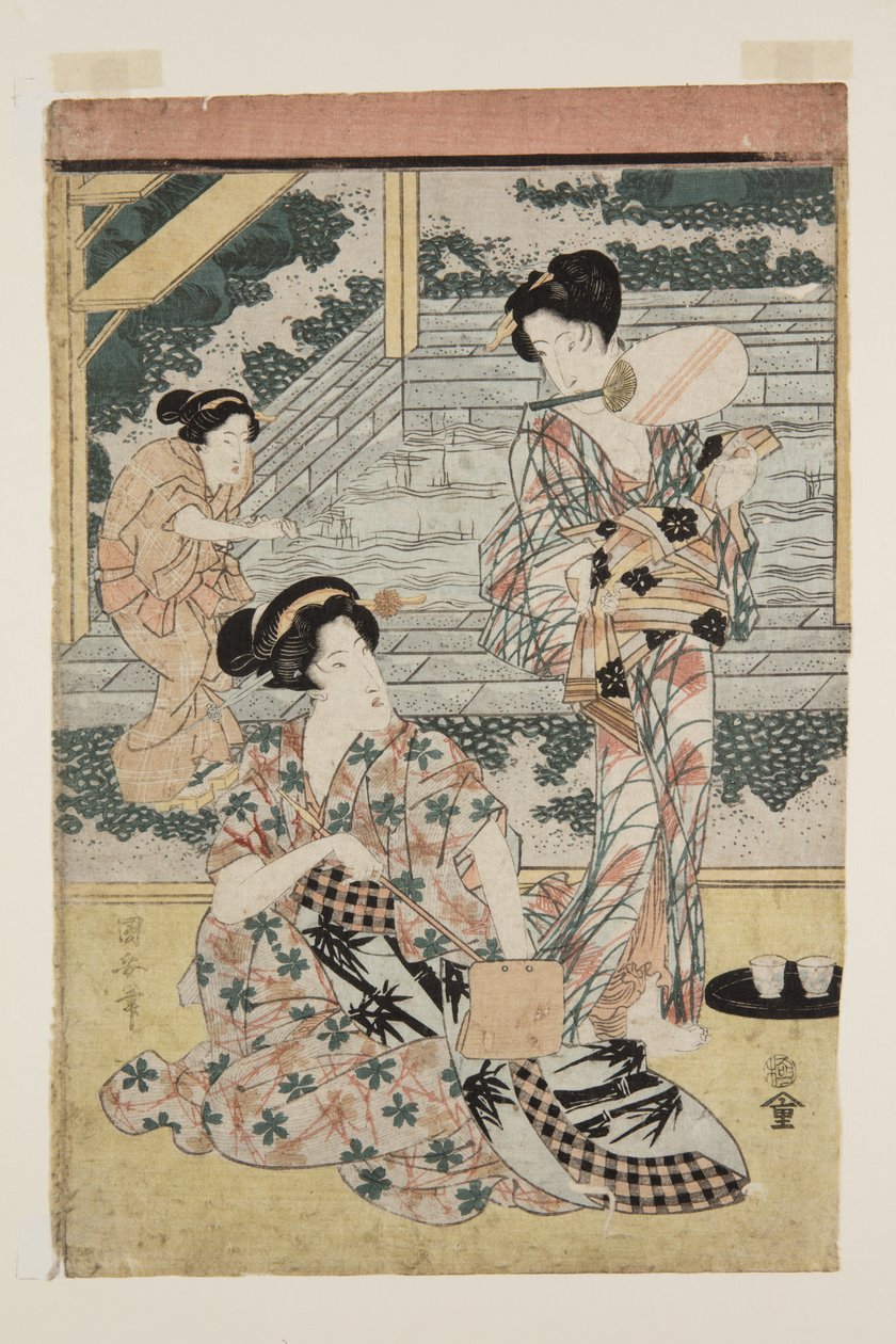 Ladies at Hot spring (farget treblokktrykk) av Utagawa Kuniyasu