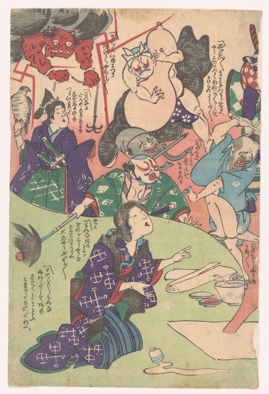 Knælende kvinne Otsu-e (serietittel) av Utagawa Kuniyoshi (possibly)