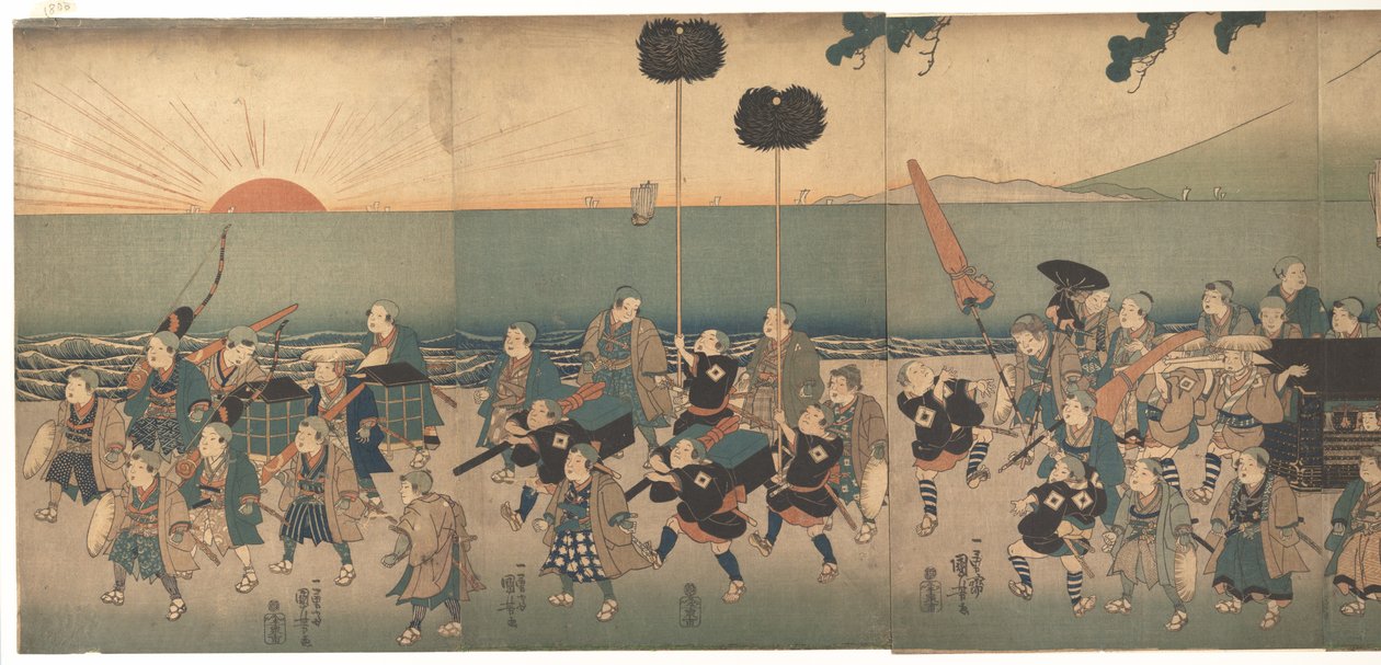 Gutter som leker en daimyō-prosesjon av Utagawa Kuniyoshi