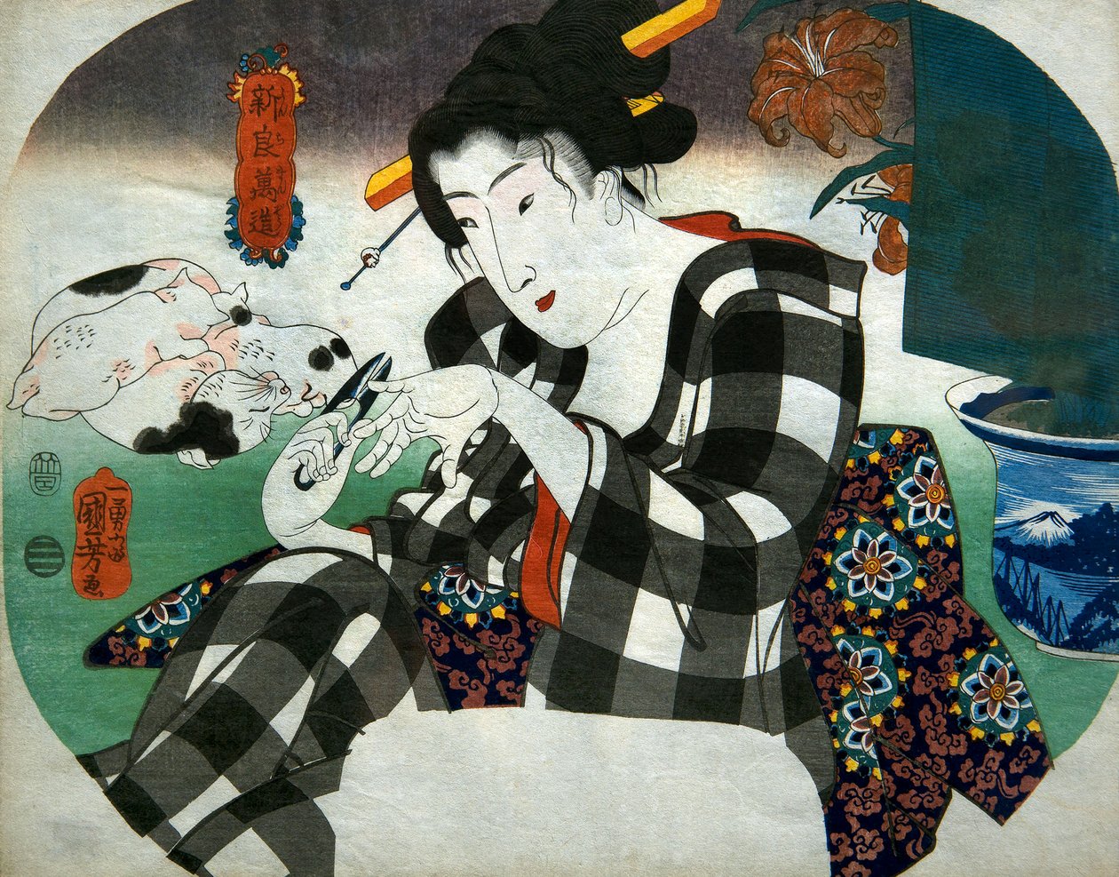 Cutting her negler Series The Universe of Women (Shinramanzō), ca. 1843-44 av Utagawa Kuniyoshi