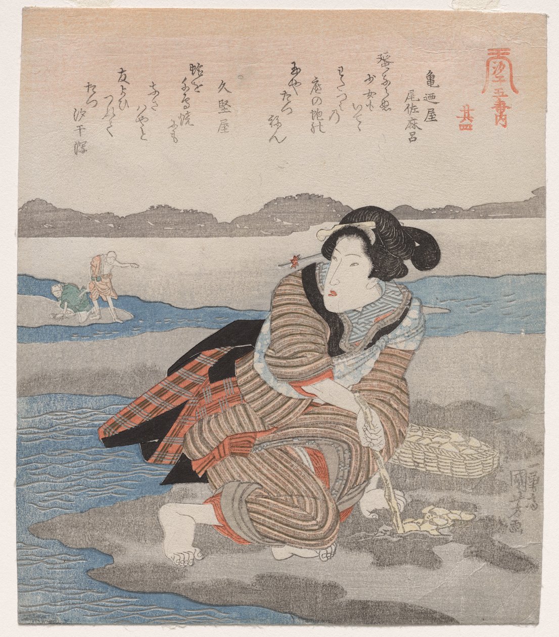 Kvinne graver muslinger; fra serien Five Pictures of Low Tide av Utagawa Kuniyoshi