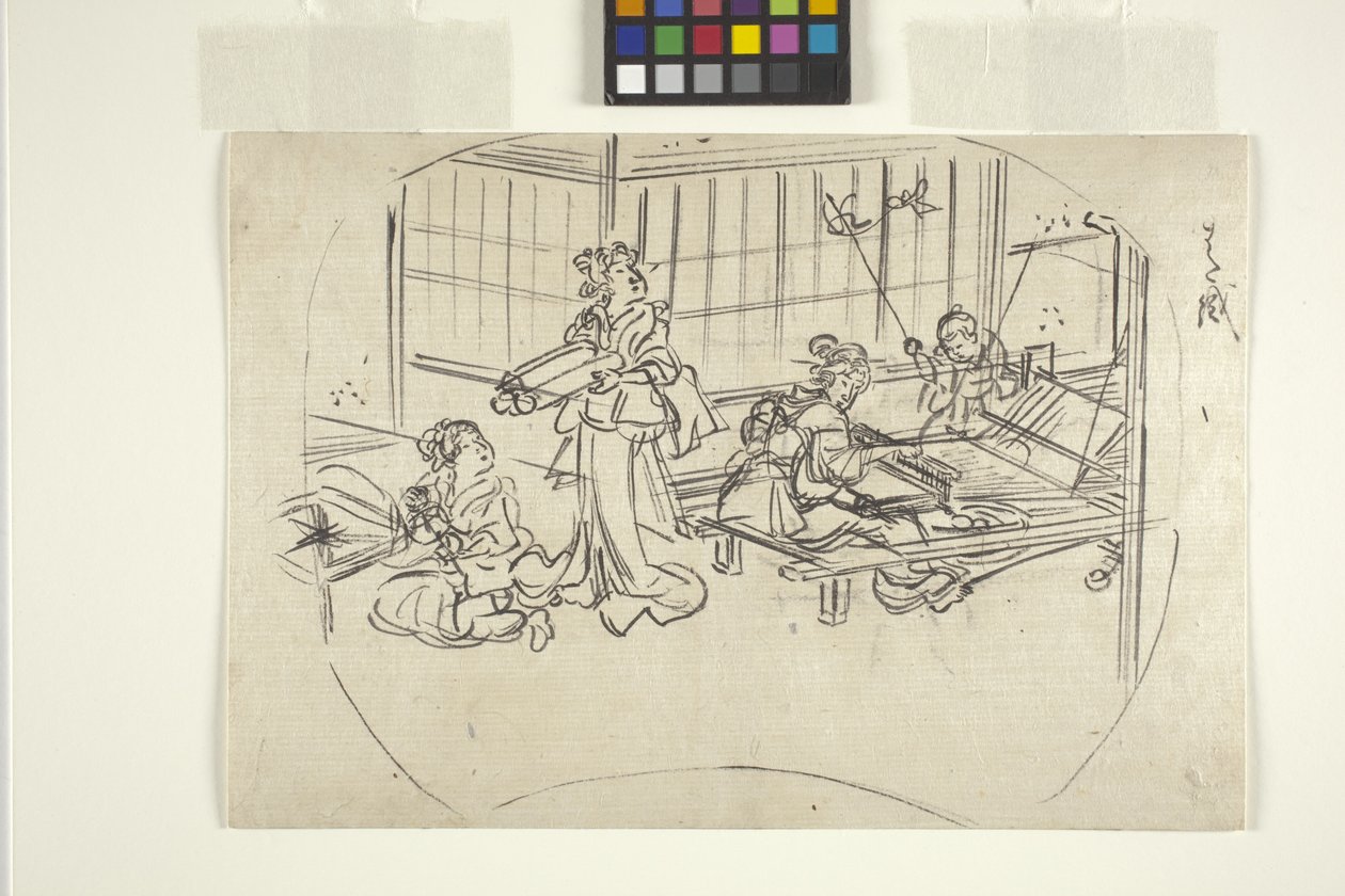 Hataori (Weaving On A Loom) (blekk på papir) av Utagawa Kuniyoshi
