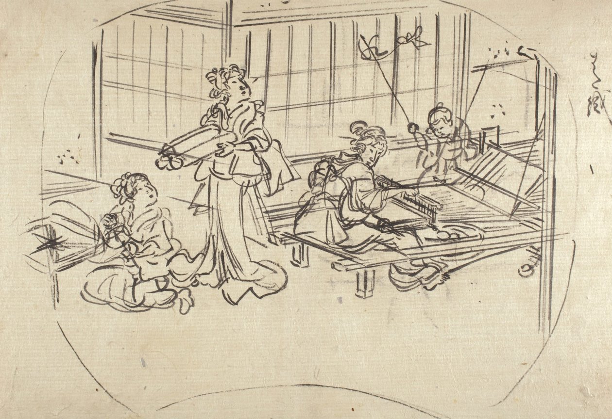 Hataori (veving på en vevstol) av Utagawa Kuniyoshi