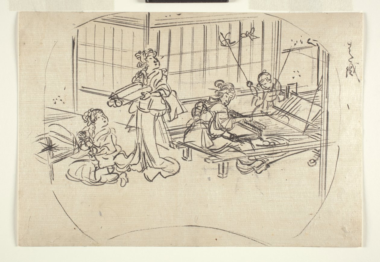 Hataori (veving på en vevstol) ca. 1840 (blekk på papir) av Utagawa Kuniyoshi