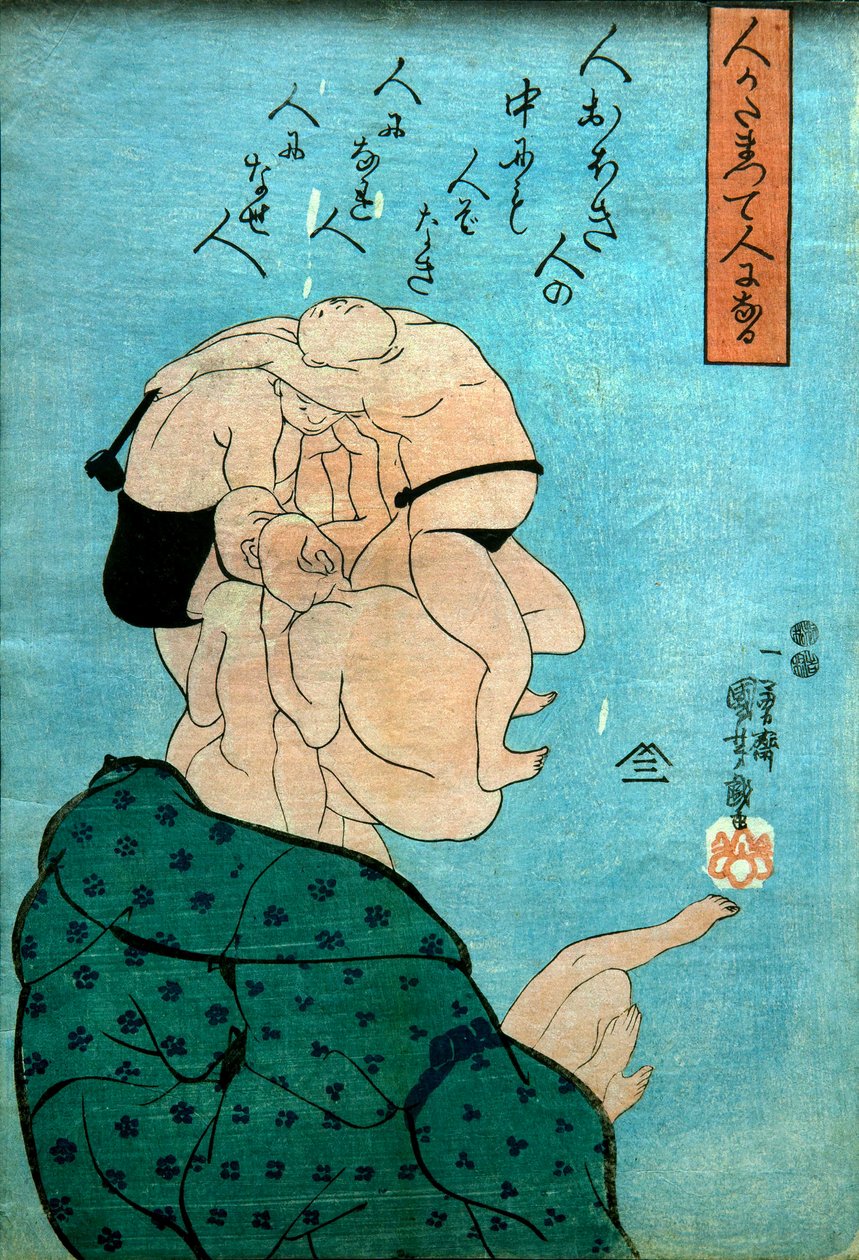 Nudler Etter ris og g, r plan d taper mann (folk stivner og blir mennesker), ca. 1847 av Utagawa Kuniyoshi