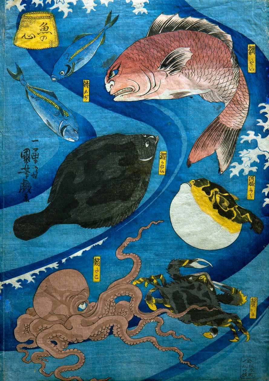 Minds of Fish (Uo no kokoro), ca. 1842 av Utagawa Kuniyoshi