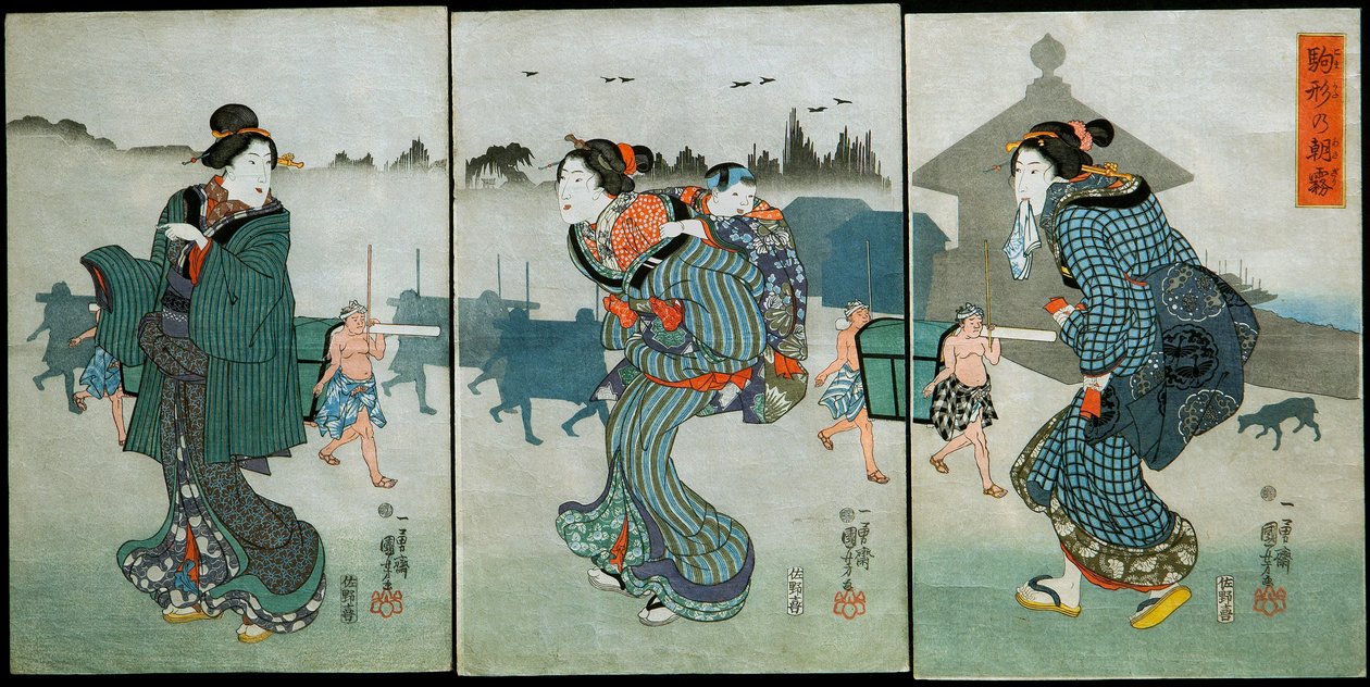 Morning Mist at Komagata (Komagata no asagiri): Amusements of the Four Seasons (Shiki yūkan), ca. 1846 av Utagawa Kuniyoshi