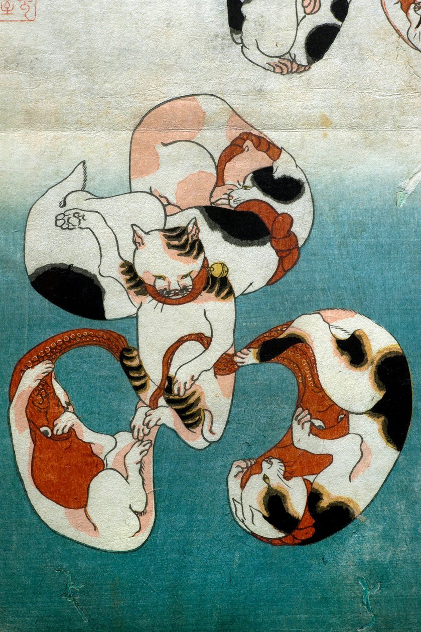 Octopus Series Katter som danner skriftlige karakterer (Neko no ateji), ca. 1842 av Utagawa Kuniyoshi