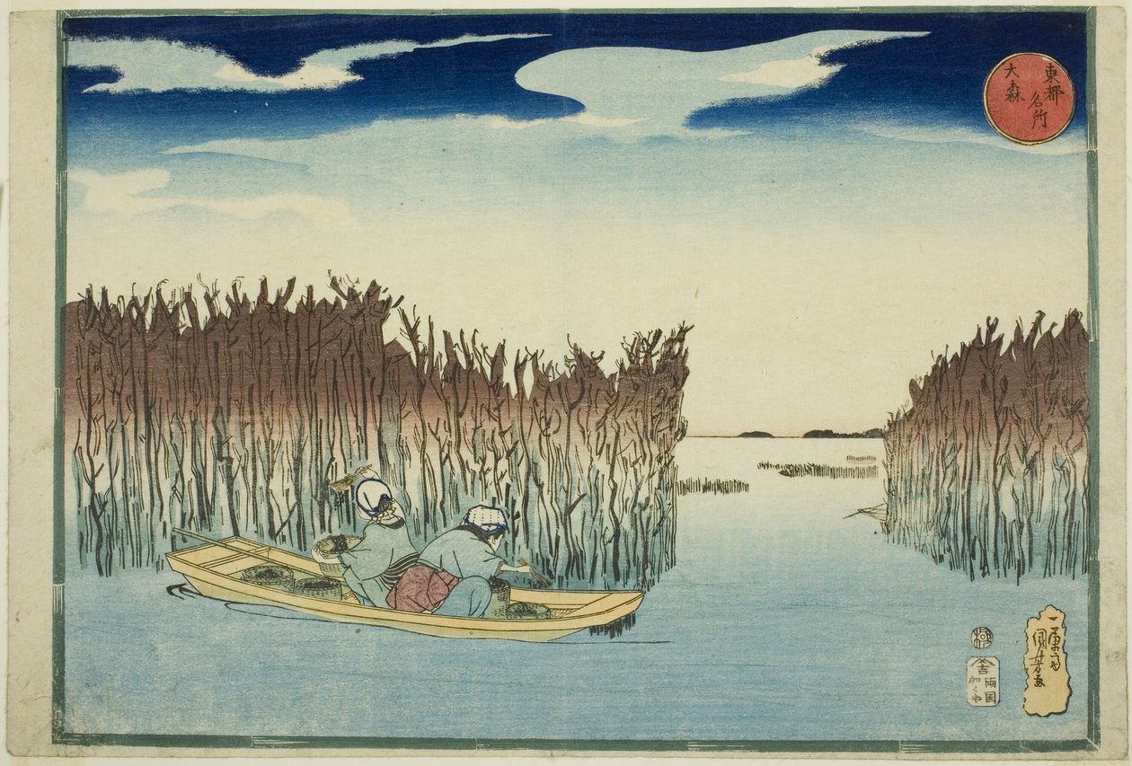 Omori, fra serien "Famous Places in the Eastern Capital (Toto meisho)" av Utagawa Kuniyoshi