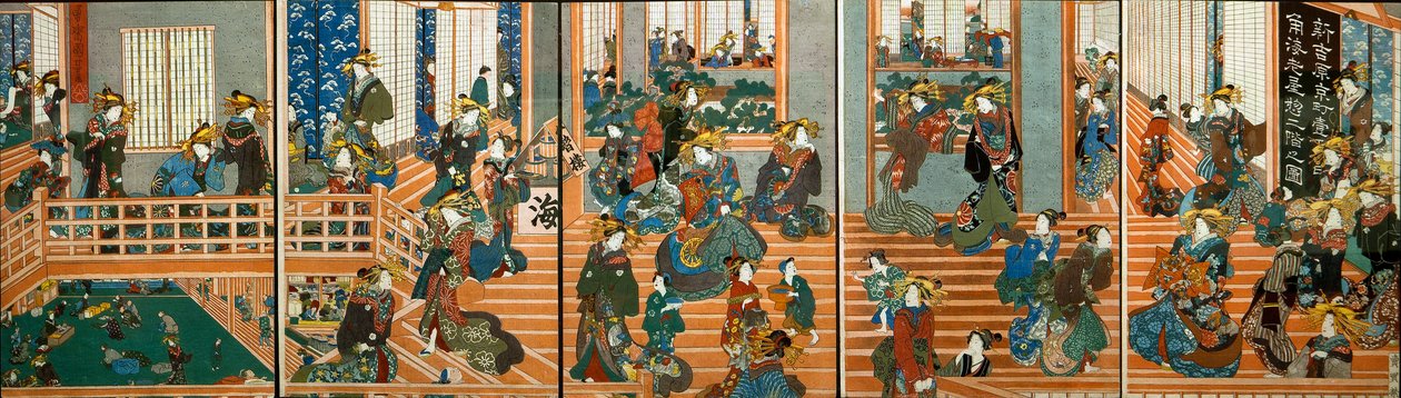 Oversikt over ovenpå Kado-Ebiya av Utagawa Kuniyoshi