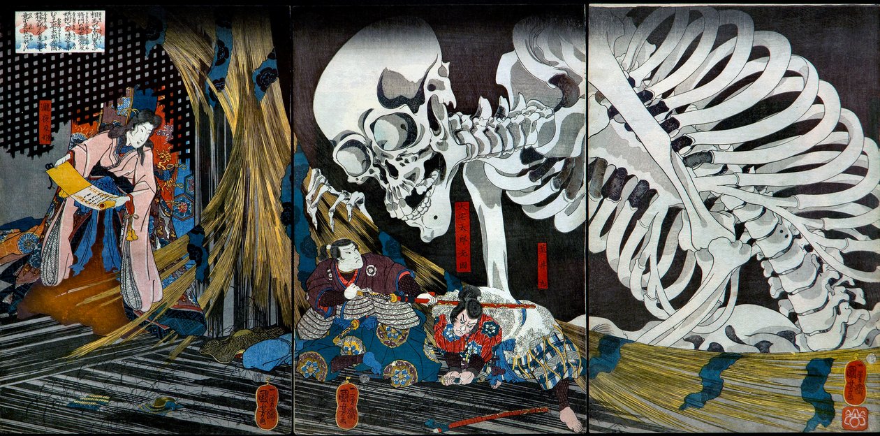 Prinsesse Takiyasha kaller opp et monstruøst skjelettspekter ved det gamle palasset i Sōma, ca. 1845-46 av Utagawa Kuniyoshi