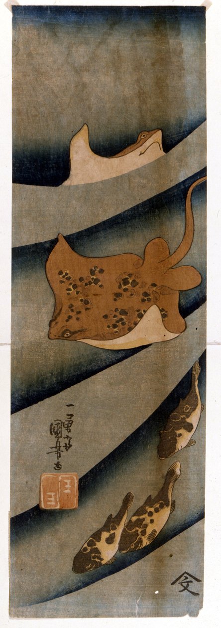 Trykk av Utagawa KUNIYOSHI (1797-1861) som viser fisken. av Utagawa Kuniyoshi