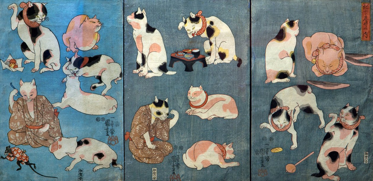 Ordspråk illustrert av katter (Tatoe zukushi no uchi), ca. 1852 av Utagawa Kuniyoshi