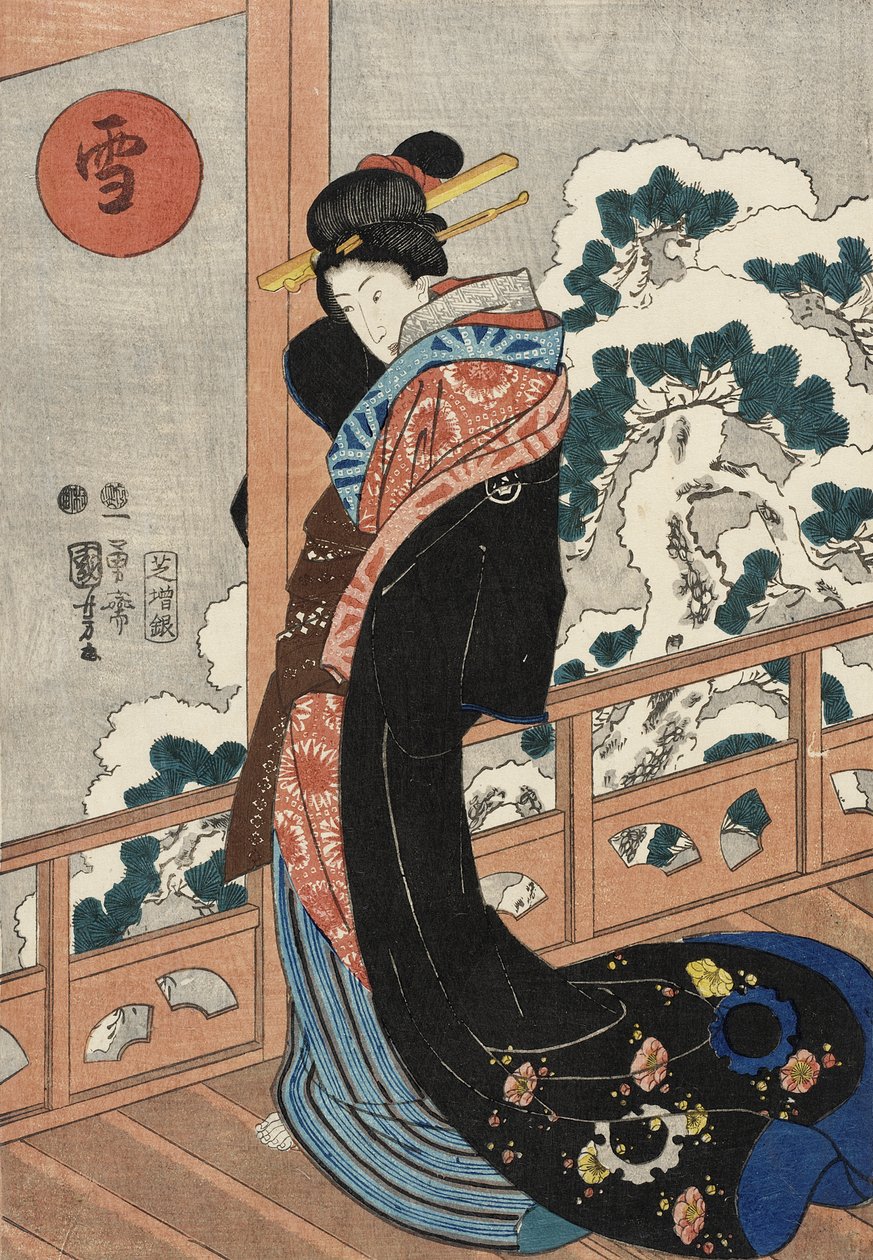 Snø: Skjønnhet på en veranda av Utagawa Kuniyoshi