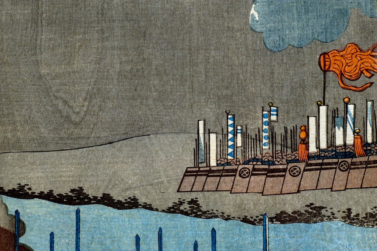 Takeda Shingen knuser kreftene til Suwa Yorishige (Takeda Shingen Suwa Yorishige no jinchū o uchi-kuzusu zu), ca. 1850-51 av Utagawa Kuniyoshi