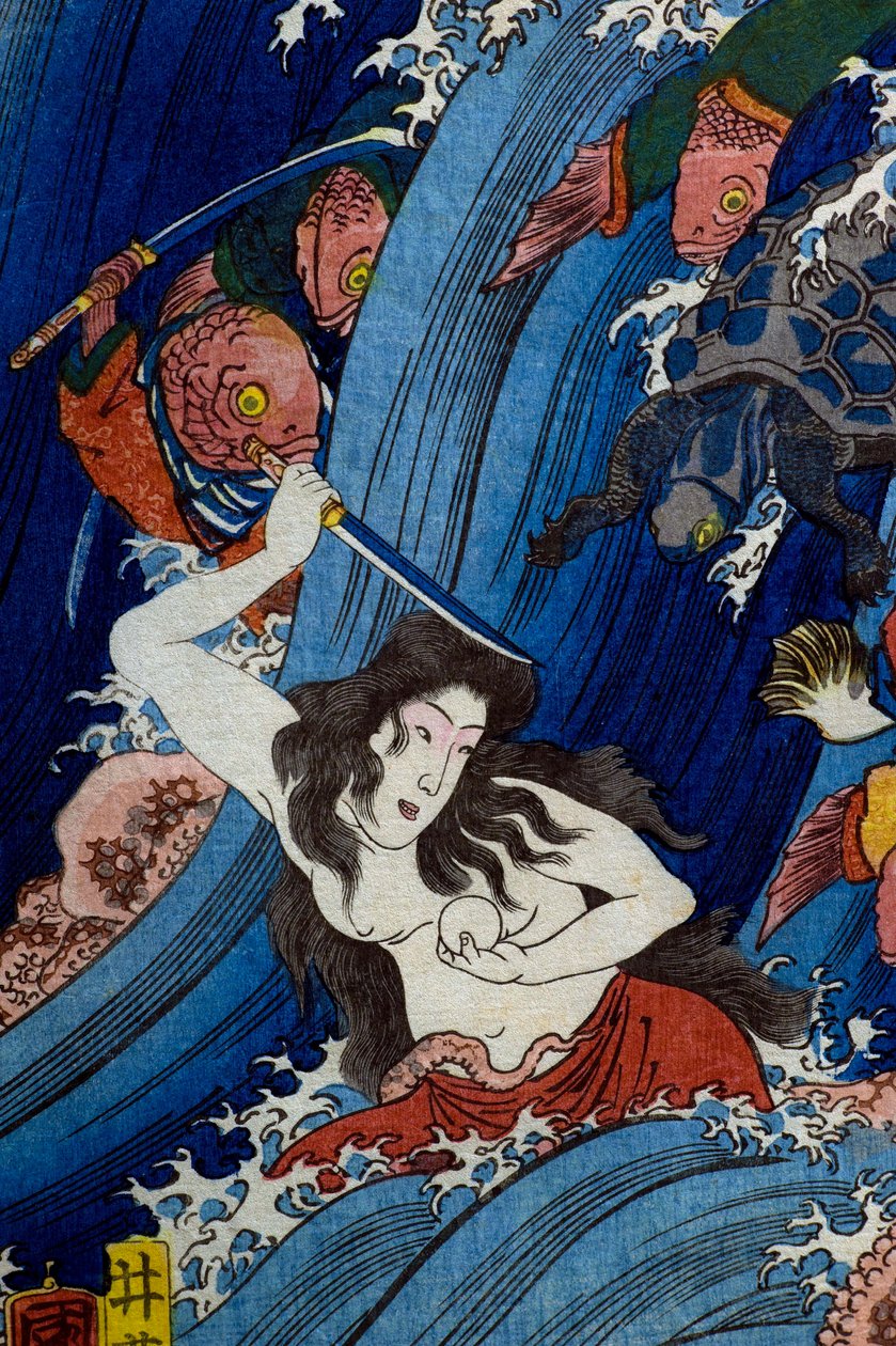 Tamatori-hime stjeler den hellige juvelen fra dragepalasset (Ryūgū Tamatori-hime no zu) av Utagawa Kuniyoshi