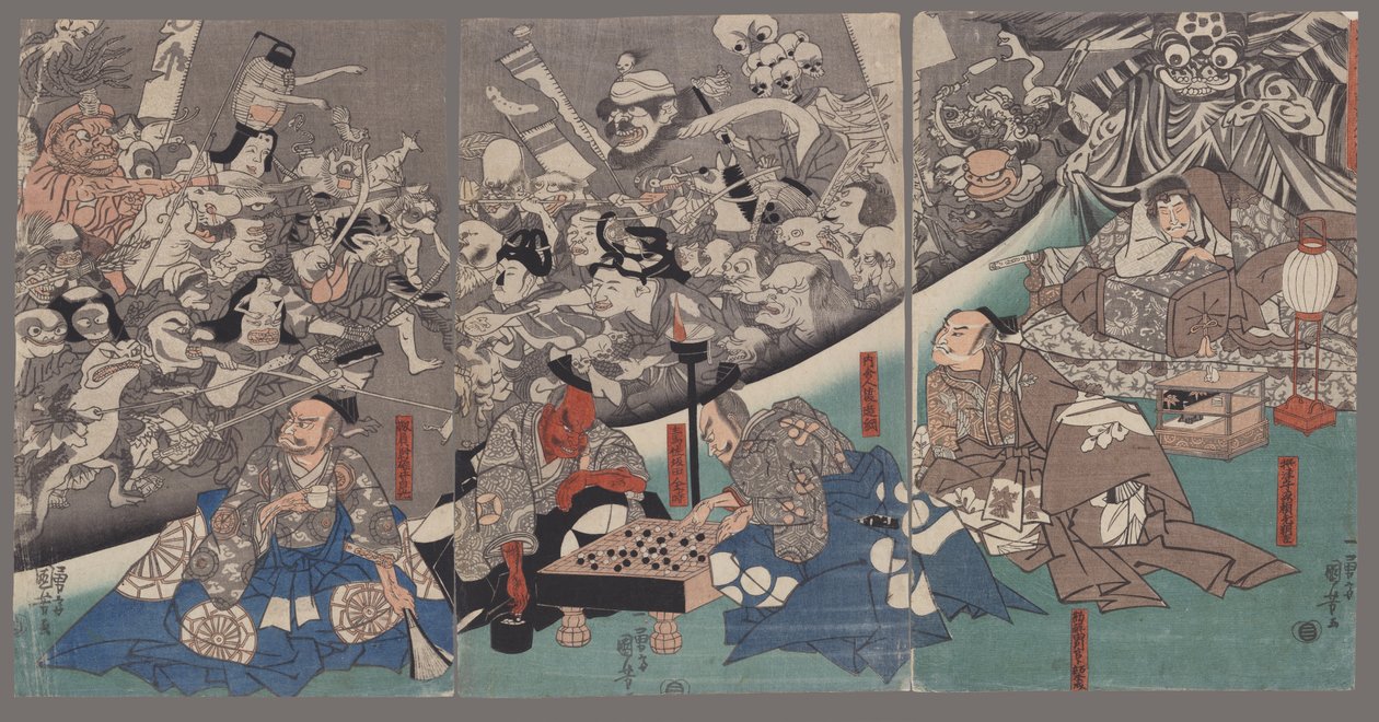 Jordedderkoppen frembringer monstre i herskapshuset til lord Minamoto Yorimitsu av Utagawa Kuniyoshi