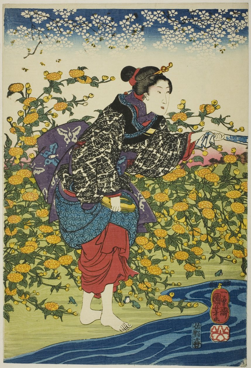 Ide Jewel River i Yamashiro-provinsen (Yamashiro kuni Ide no Tamagawa), fra en serie uten tittel av Six Jewel Rivers av Utagawa Kuniyoshi