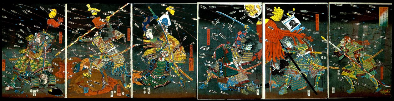 Slaget ved Shijō Nawate, ca. 1857 av Utagawa Kuniyoshi