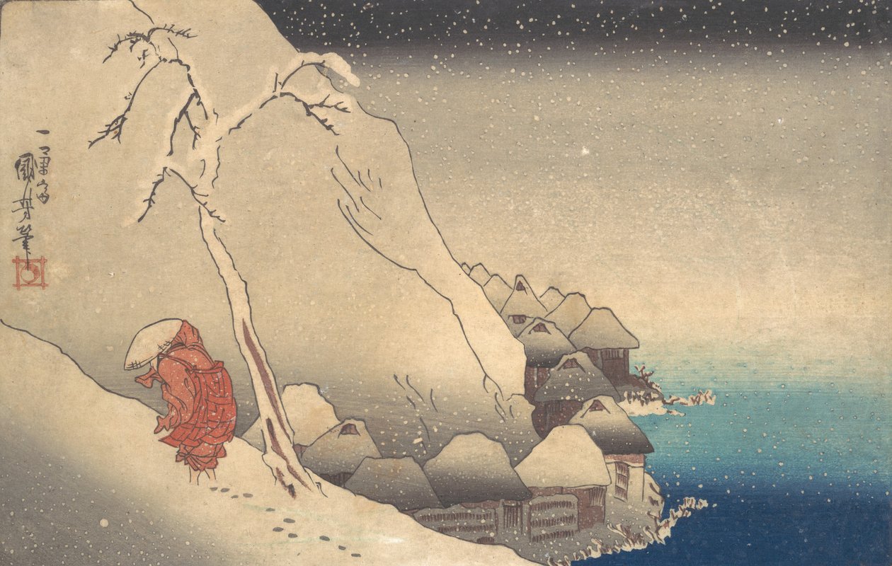 Reiser i en snøstorm, ca. 1830. av Utagawa Kuniyoshi