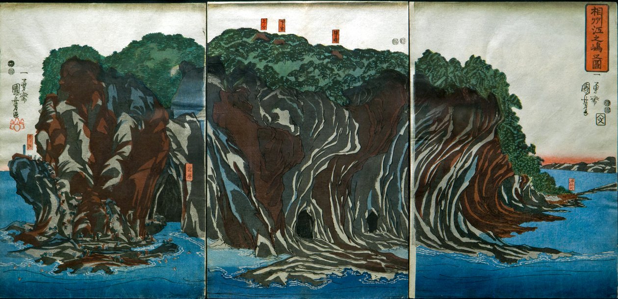 Utsikt over Enoshima i Sagami-provinsen (Sōshū Enoshima no zu), ca. 1849-51 av Utagawa Kuniyoshi