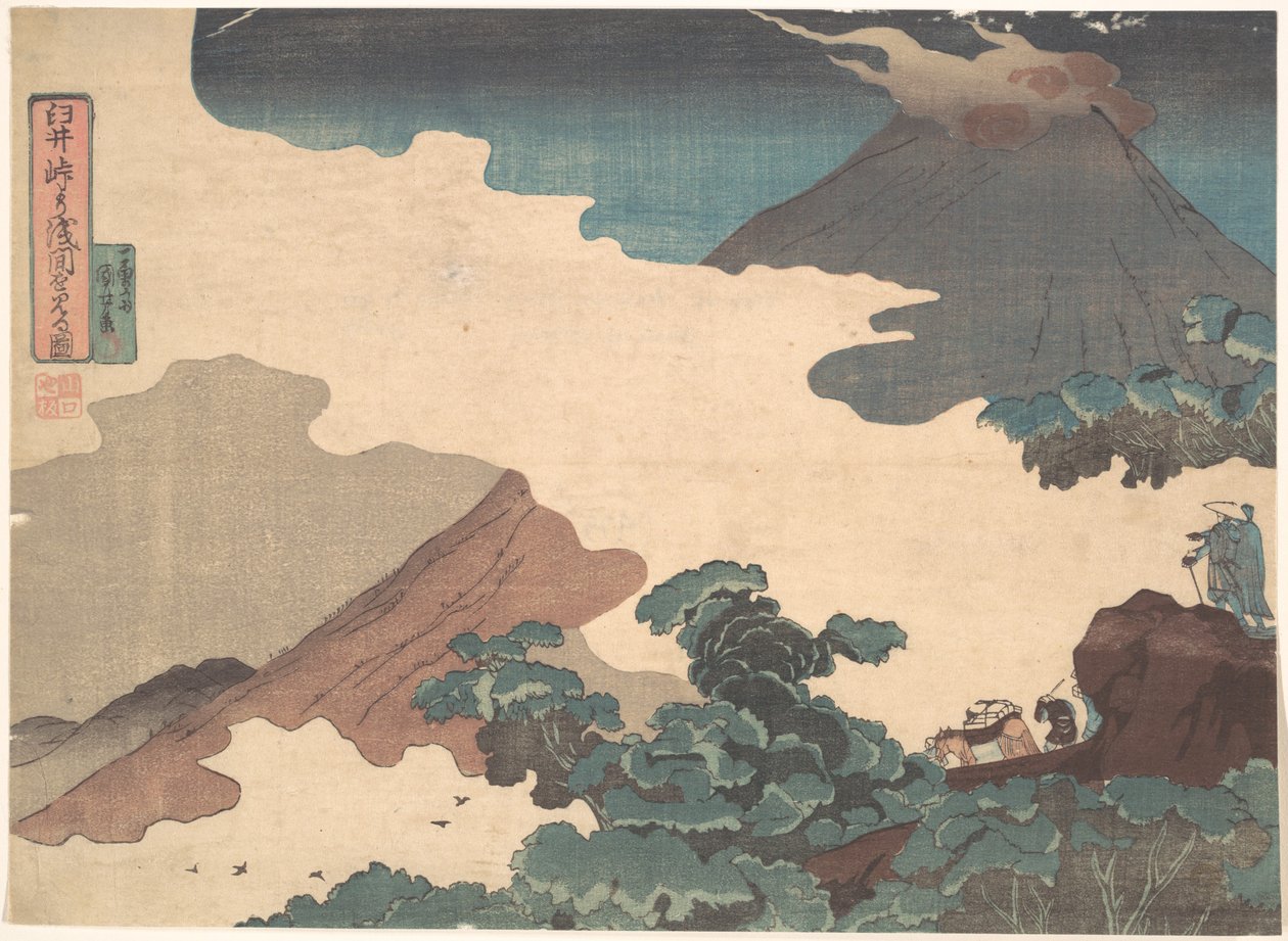 Utsikt over Asama-fjellet fra Usui-passet av Utagawa Kuniyoshi