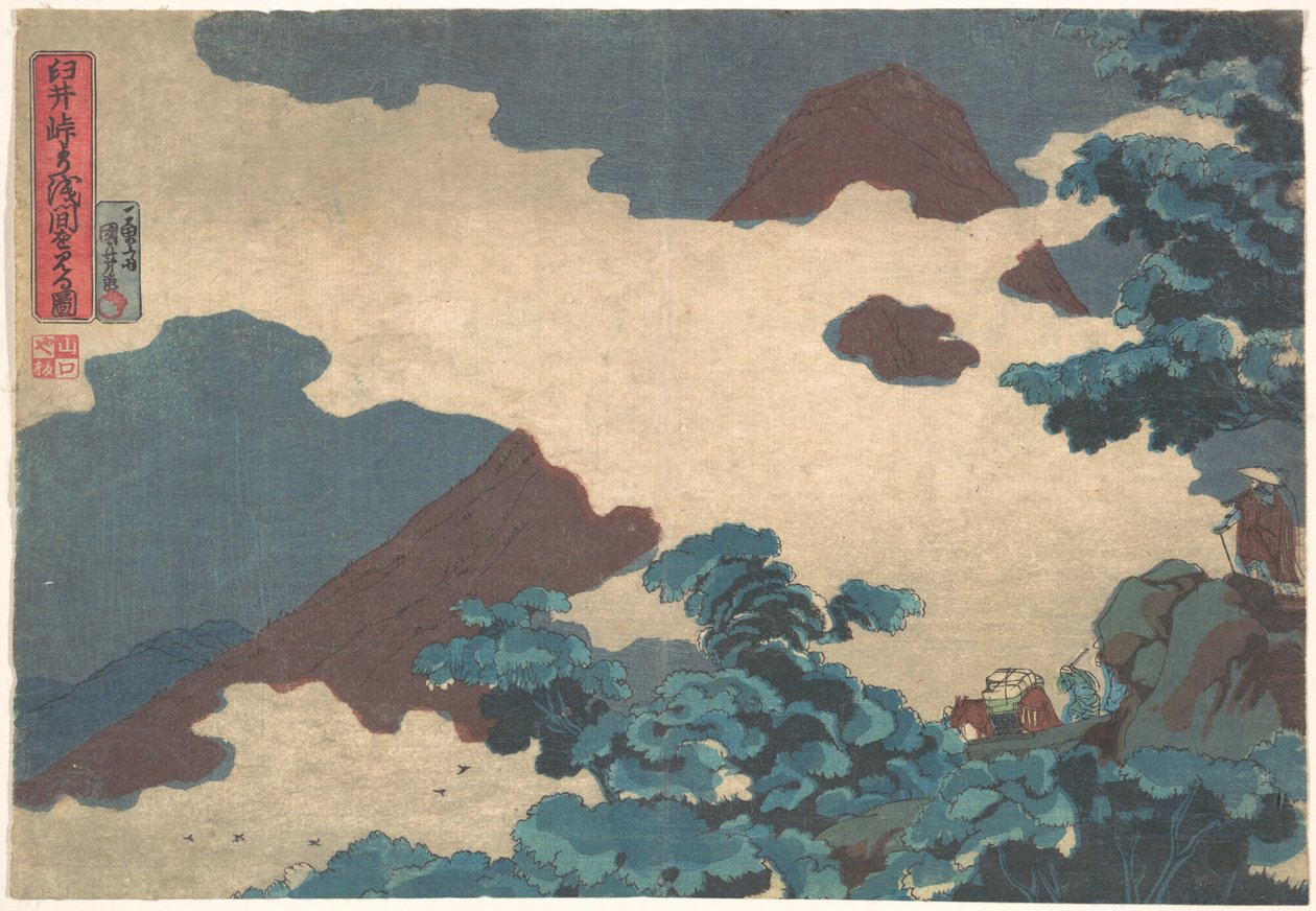 Utsikt over Asama-fjellet fra Usui-passet av Utagawa Kuniyoshi