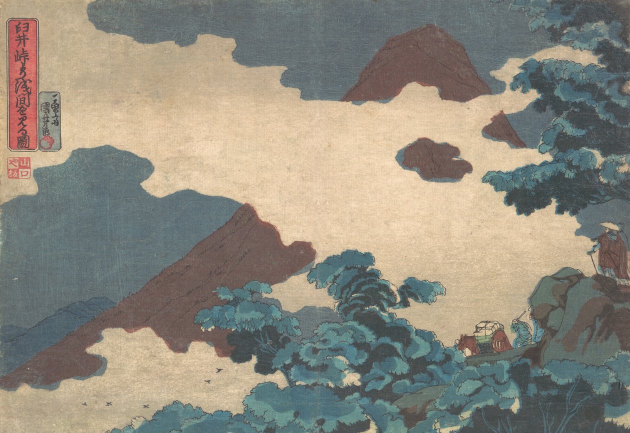 Utsikt over fjellet Asama fra Usui-passet, ca. 1850. av Utagawa Kuniyoshi