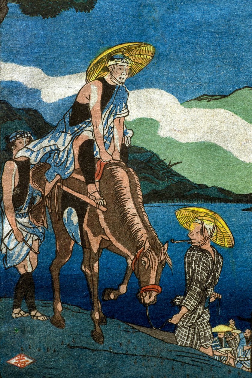 Utsikt over Tamura Ferry på Ōyama-veien i Sagami-provinsen (Sōshū Ōyama-dō Tamura no watashi no kei) av Utagawa Kuniyoshi