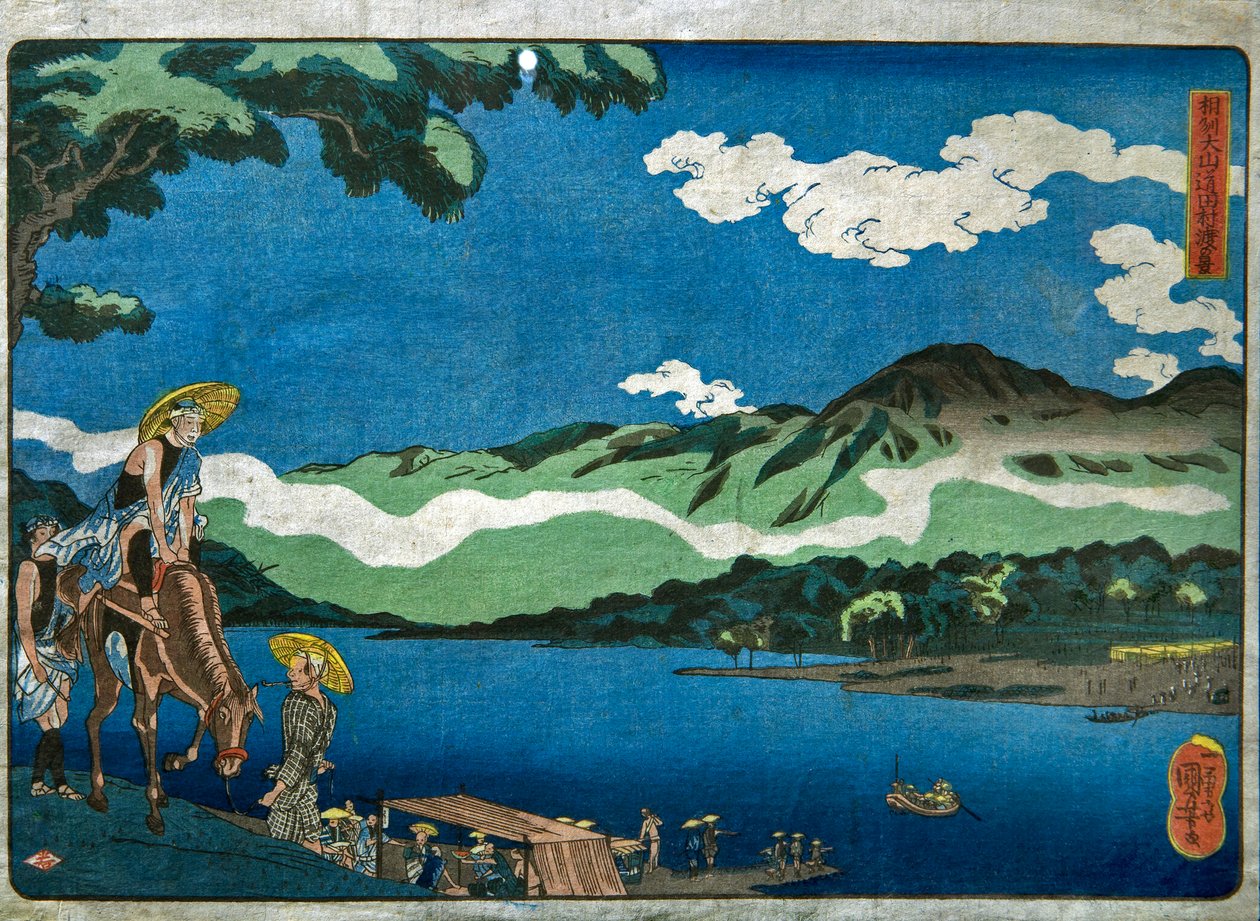 Utsikt over Tamura Ferry på Ōyama-veien i Sagami-provinsen (Sōshū Ōyama-dō Tamura no watashi no kei) av Utagawa Kuniyoshi