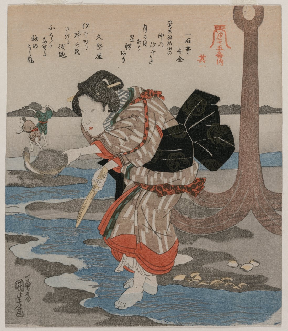 Woman Beside an Anchor, fra serien Five Pictures of Low Tide, sent på 1820-tallet. av Utagawa Kuniyoshi
