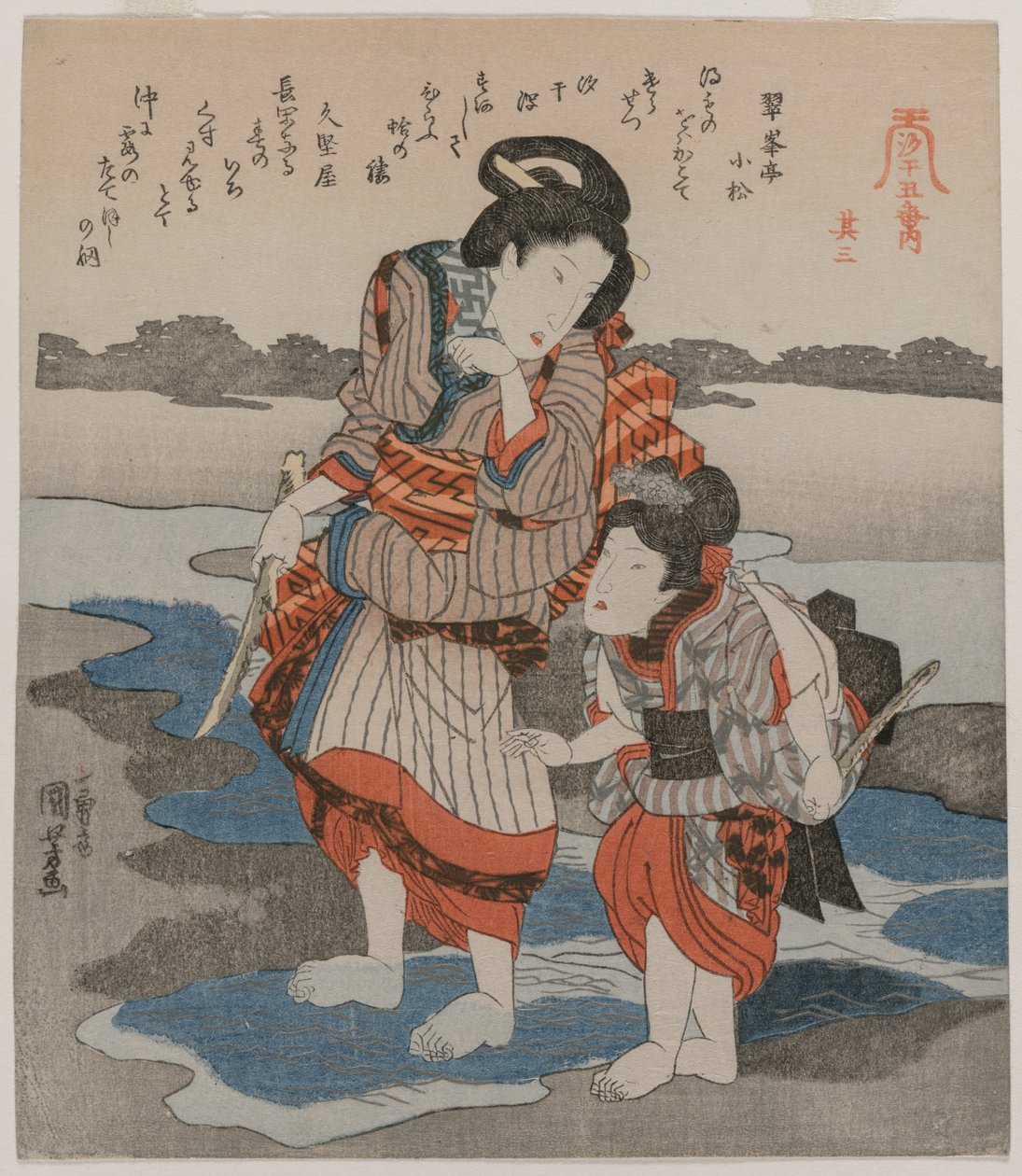 Woman and Child, fra serien Five Pictures of Low Tide, sent på 1820-tallet. av Utagawa Kuniyoshi