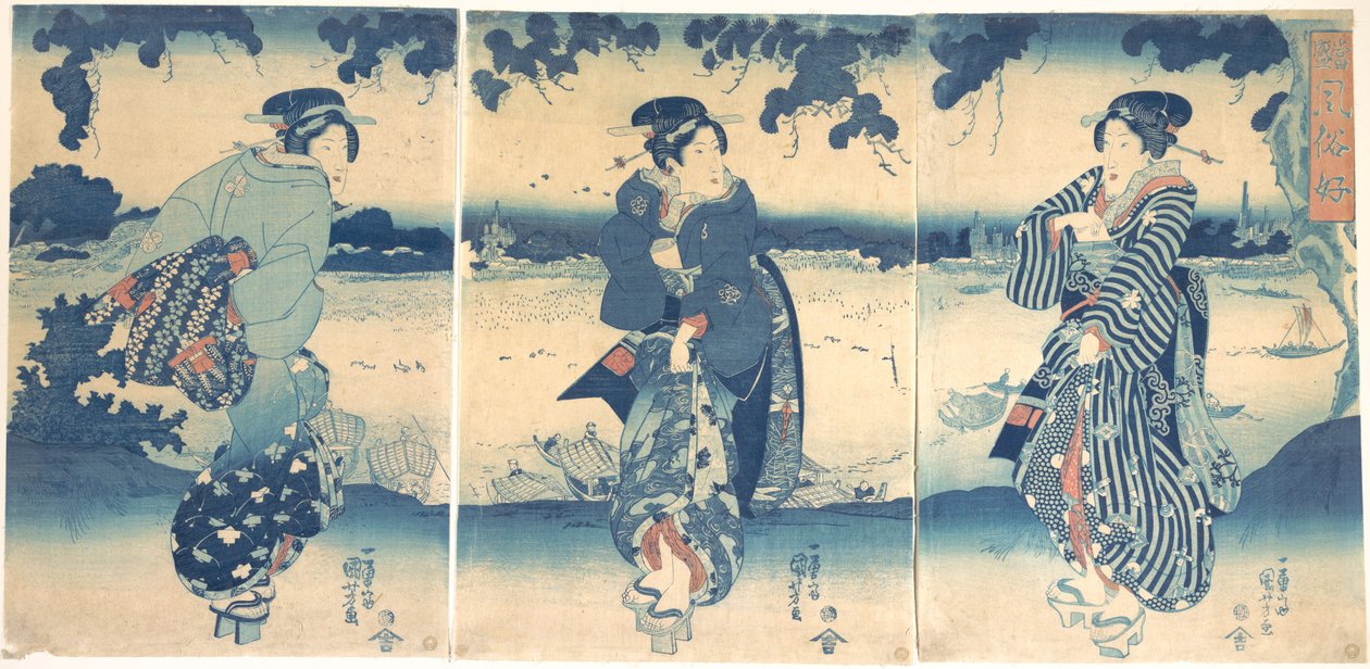 Kvinner nær en elv av Utagawa Kuniyoshi
