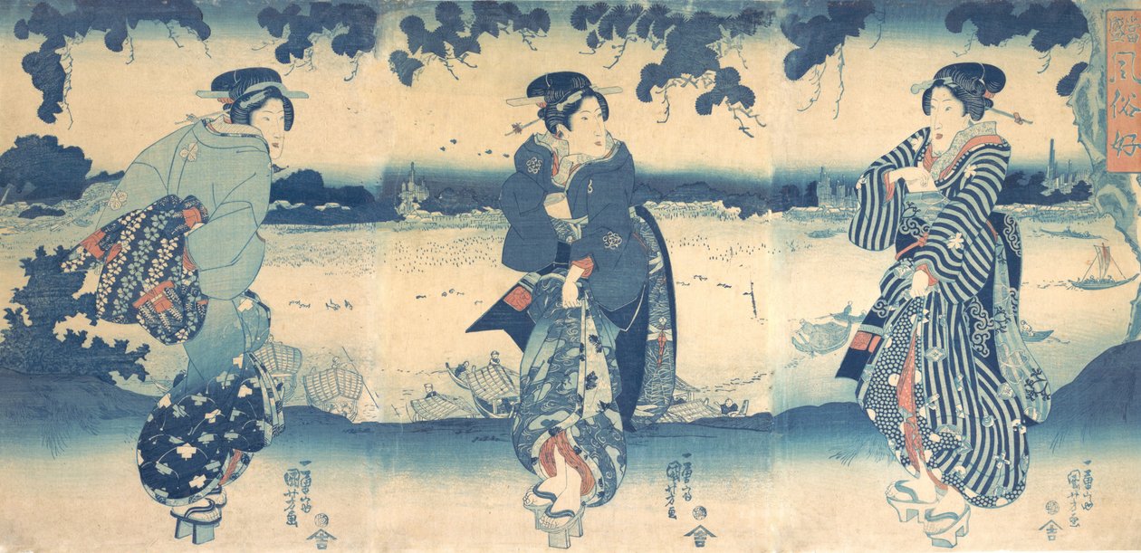 Kvinner nær en elv, ca. 1850. av Utagawa Kuniyoshi