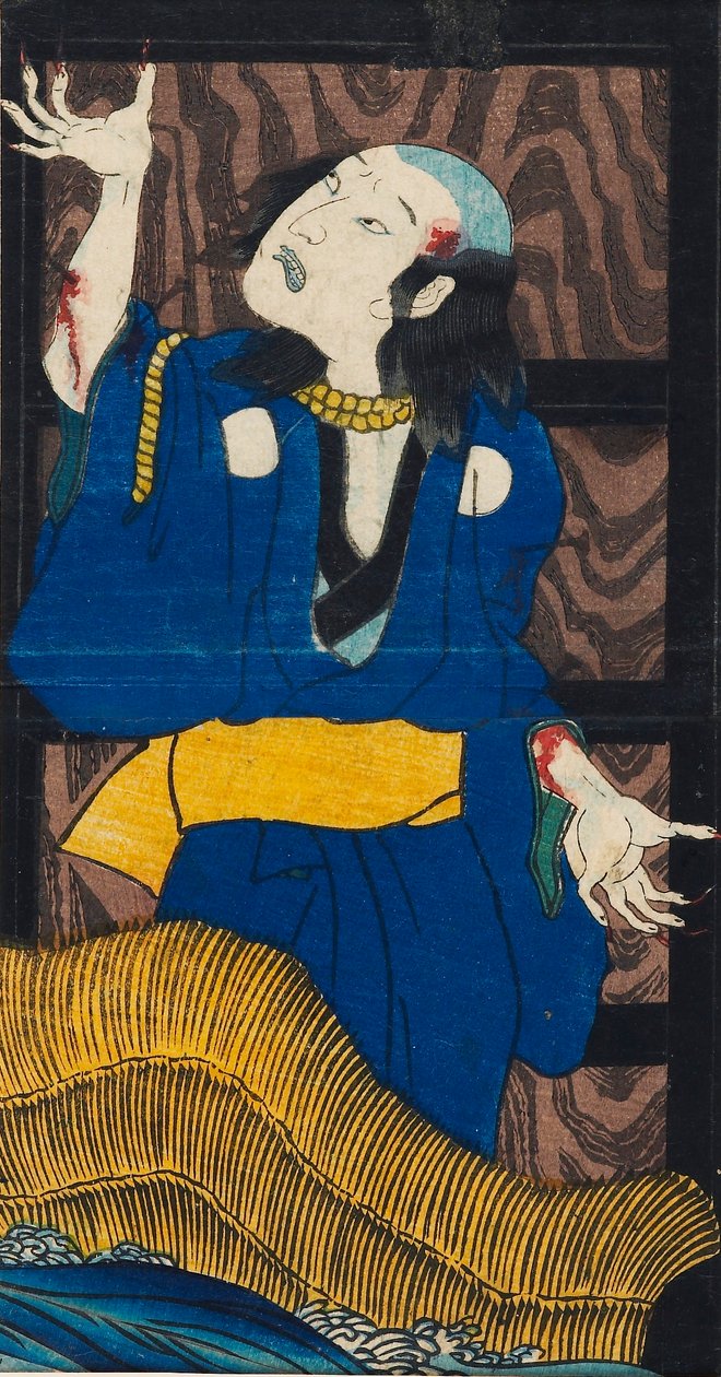 Treblokktrykk - scene fra stykket Yotsu-ya kaidan Historien om Oiwa og Tamiya Iemon av Utagawa Kuniyoshi