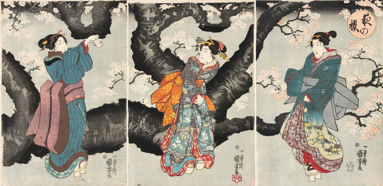 Yoru no sakura [Cherry Blossoms at Night], ca. 1846 (treblokktrykk) av Utagawa Kuniyoshi