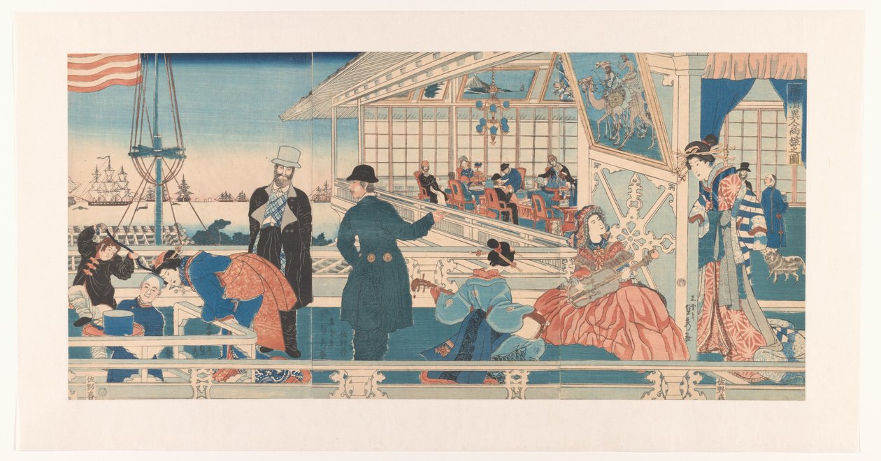 Amerikansk handelshus i Yokohama av Utagawa Sadahide