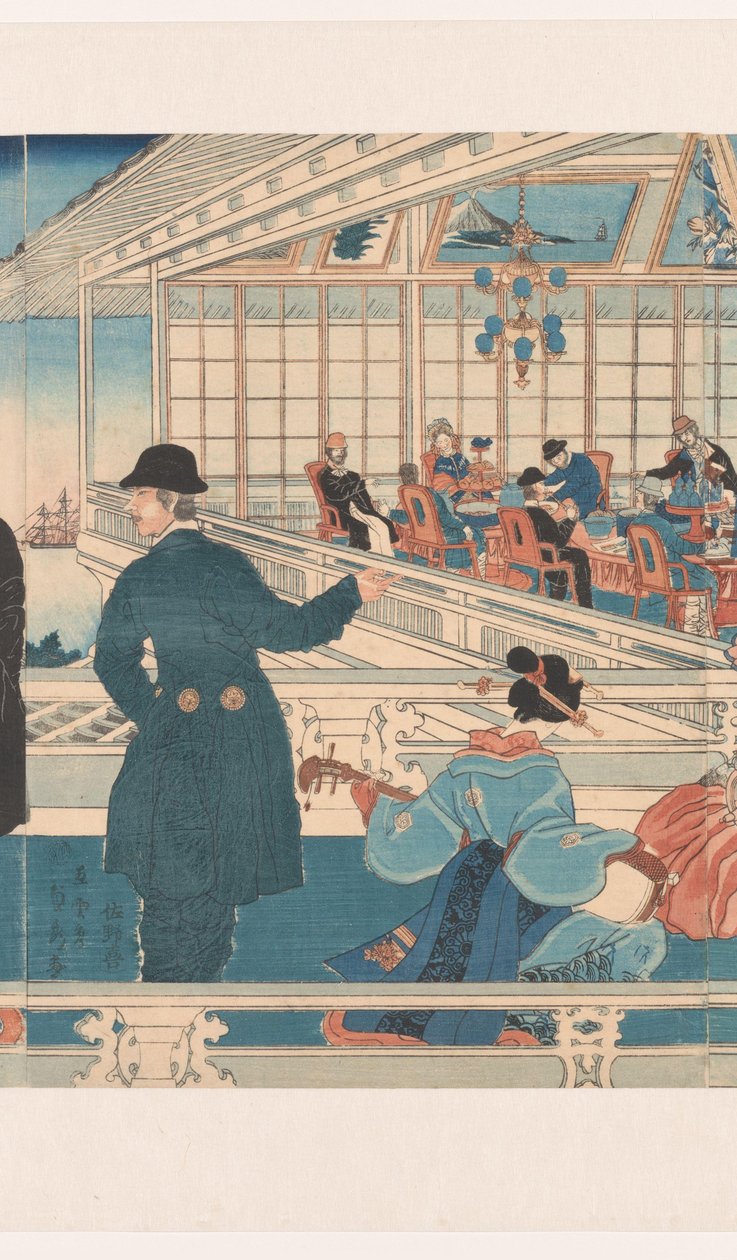 Amerikansk handelshus i Yokohama av Utagawa Sadahide