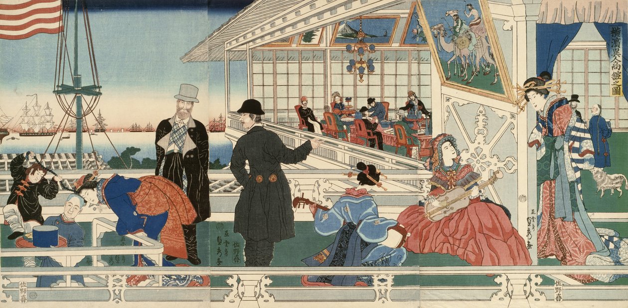 En amerikansk handelsbygning i Yokohama av Utagawa Sadahide