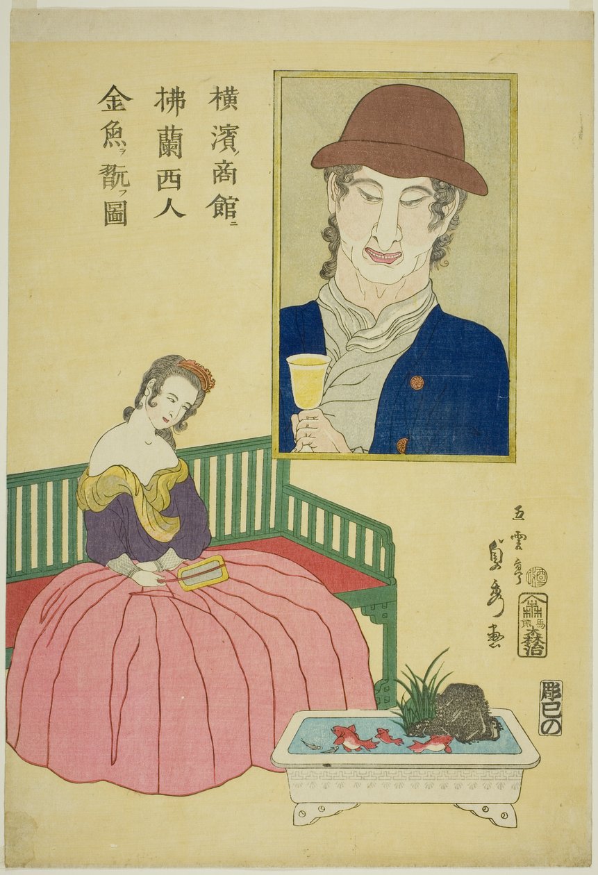 F ren ch wo mann beundrer etter LD fisk hos en forfatter Yokohama av Utagawa Sadahide