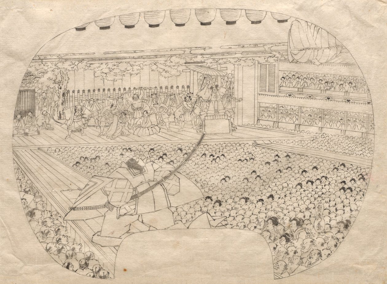 Interiøret i Kabuki Theatre. av Utagawa Sadahide