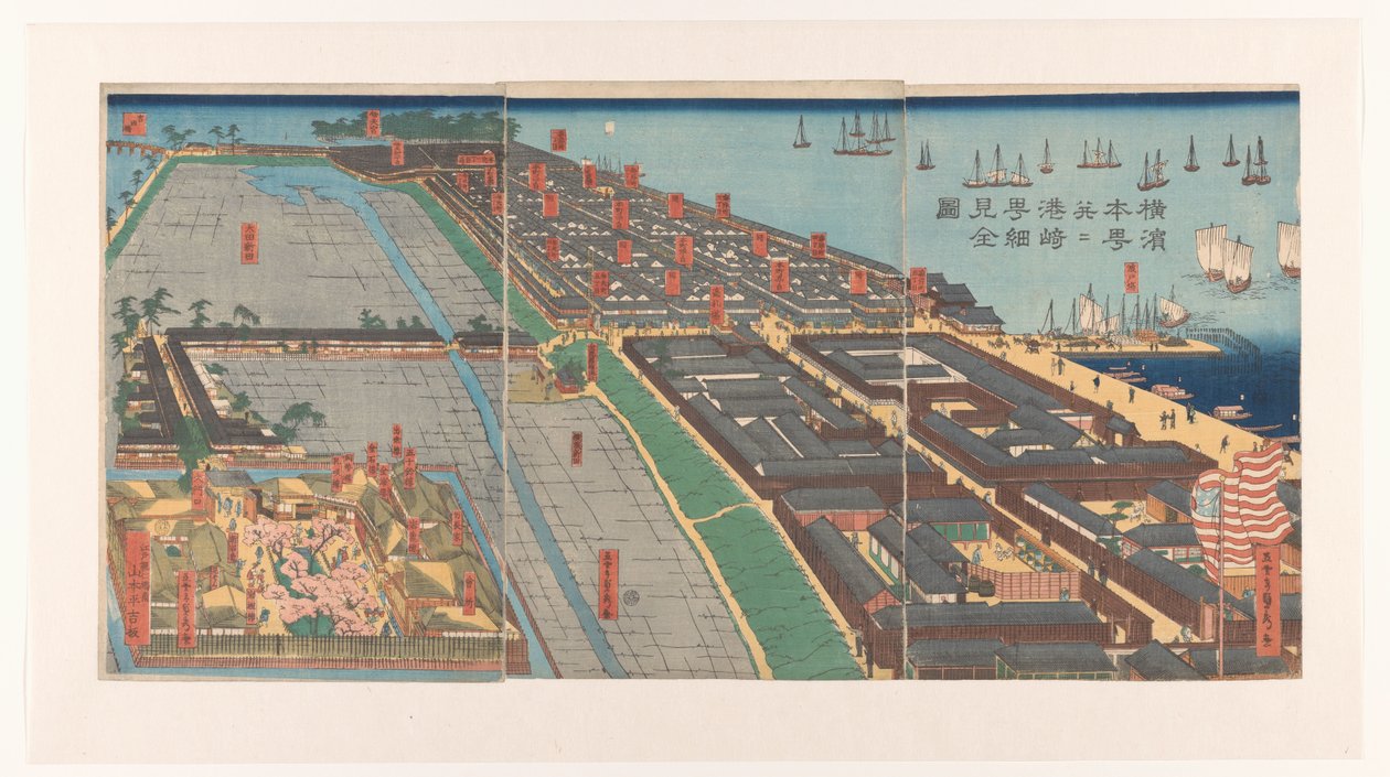 Oversikt over Honcho-distriktet og Miyozaki-kvarteret i Yokohama av Utagawa Sadahide