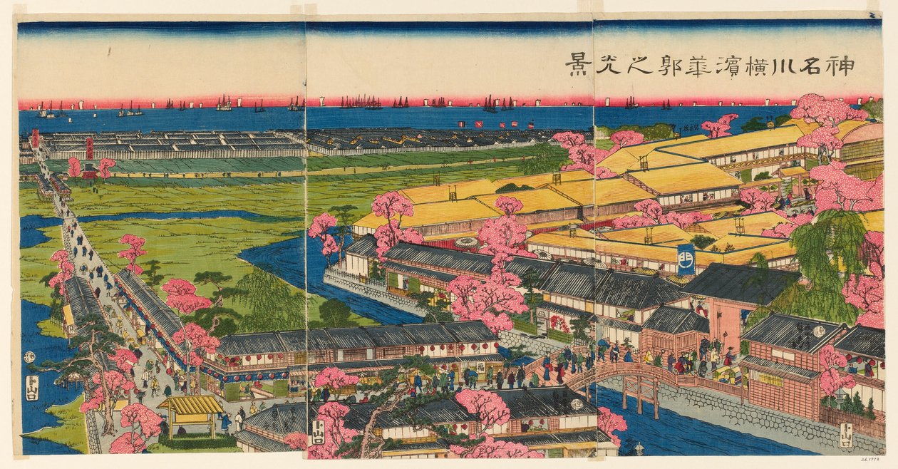 Panoramautsikt over Te P Wreathlete rs medlem Yokohama, Kanagawa av Utagawa Sadahide