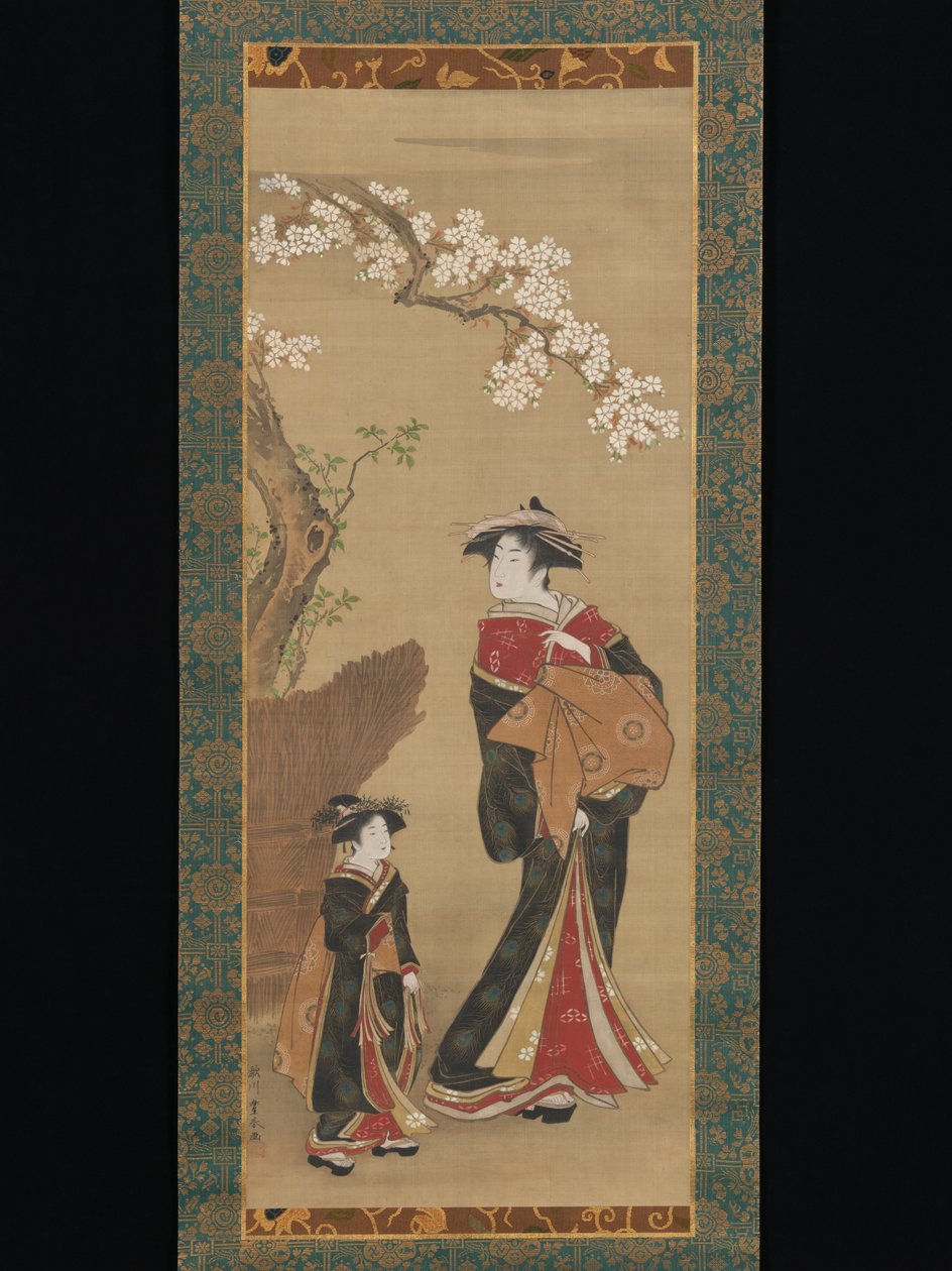 Kurtisane og hennes ledsager under et kirsebærtre av Utagawa Toyoharu