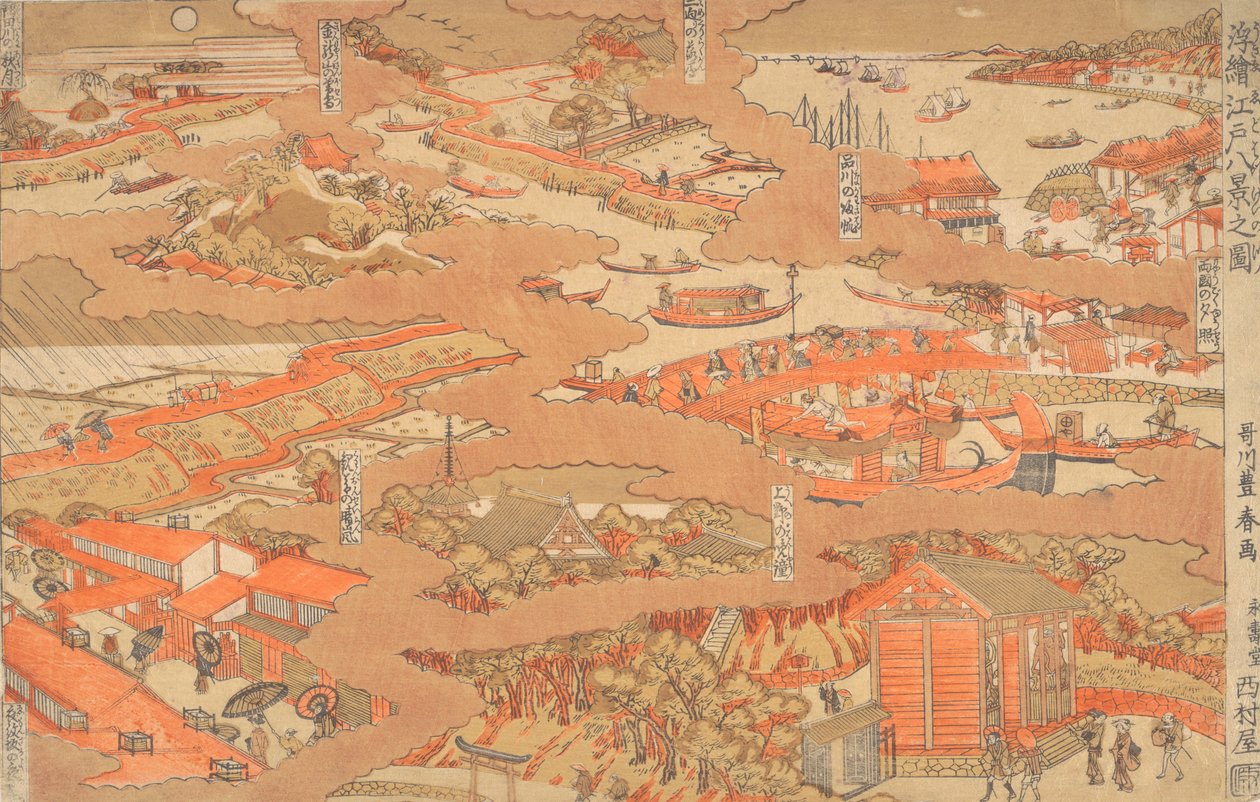 En tegning av de åtte utsiktene til Edo, ikke sant? 1780. av Utagawa Toyoharu