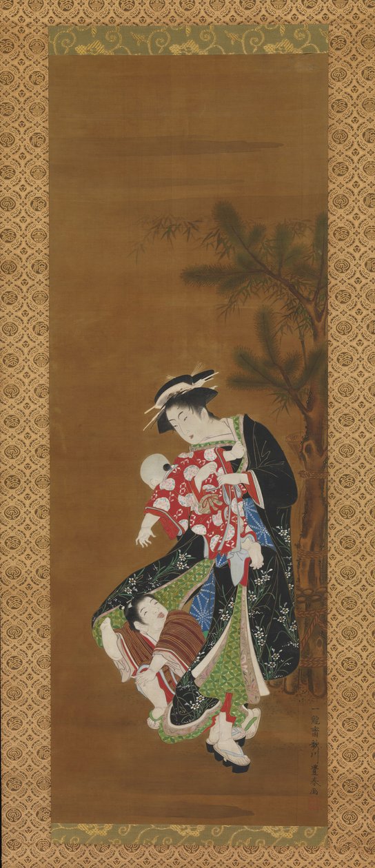 Mor og barn ved det nye året, 1700-tallet. av Utagawa Toyoharu