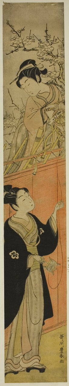 Ung mann og kvinne med en drage av Utagawa Toyoharu